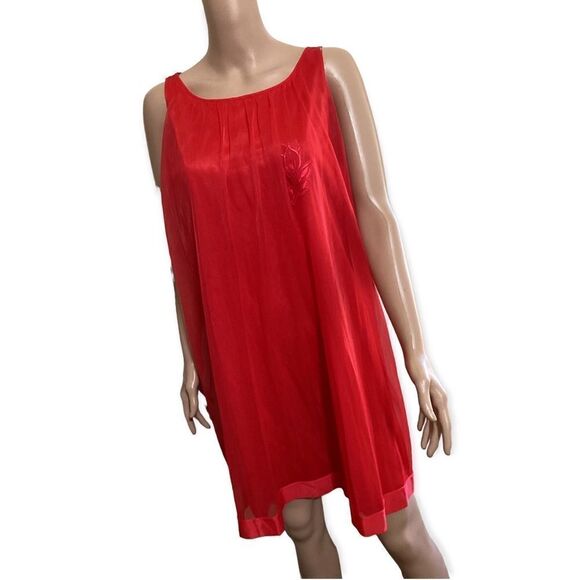 VINTAGE 60s GAYMODE red sheer embroidered gown M - Picture 1 of 7